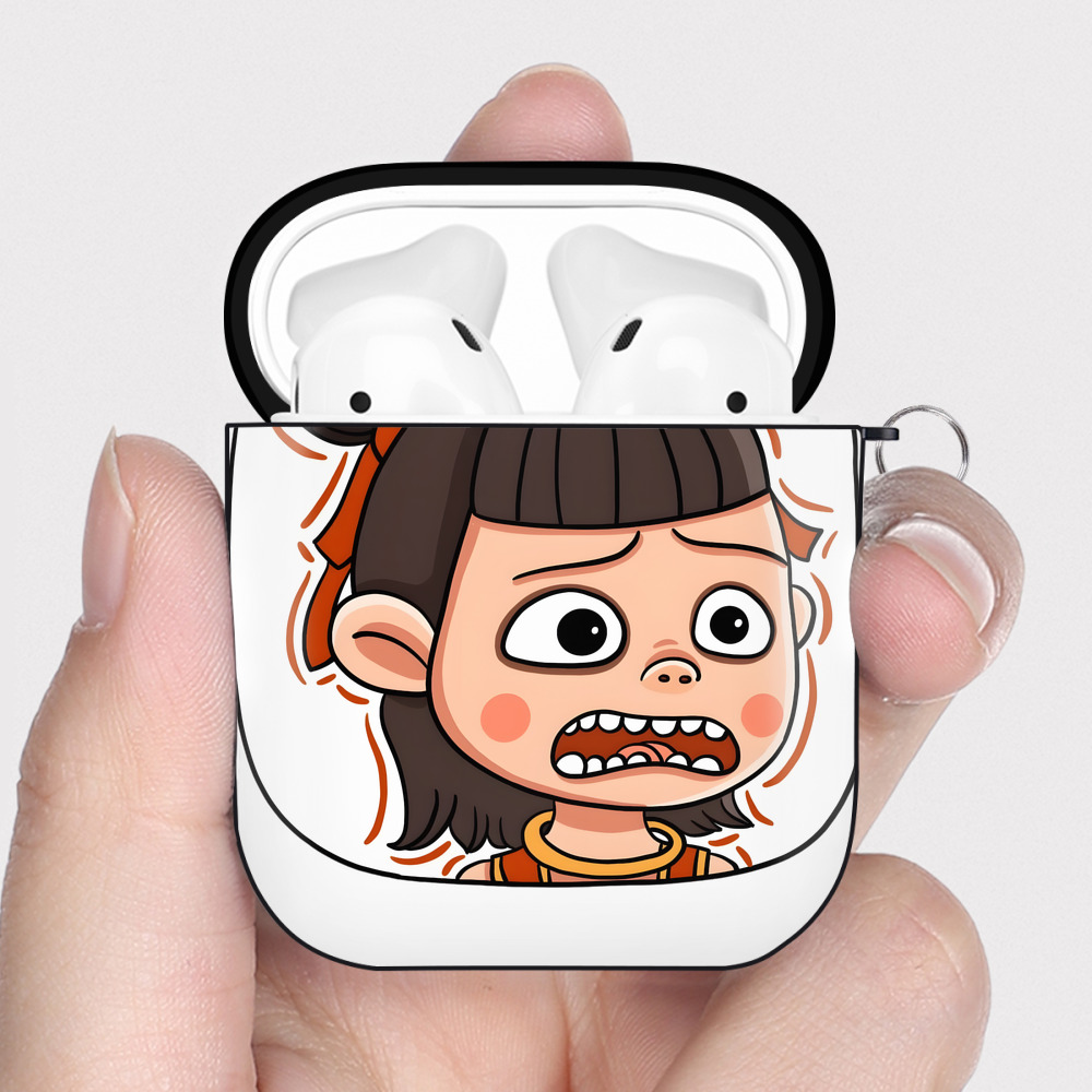 （画像用） Ne Zha 2 ナタ 魔童の大暴れ AirPods 第2世代保護ケース ハードシェル ブラック 耐衝撃・防指紋・カラビナ付き