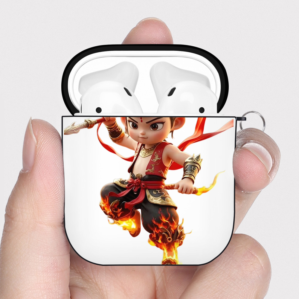 （画像用） Ne Zha 2 ナタ 魔童の大暴れ AirPods 第2世代保護ケース ハードシェル ブラック 耐衝撃・防指紋・カラビナ付き