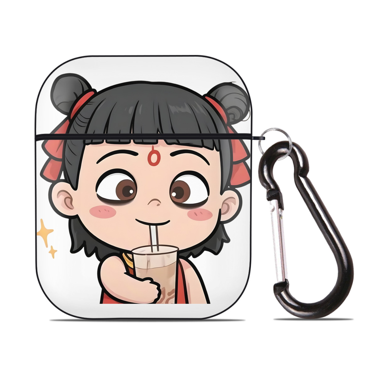 （画像用） Ne Zha 2 ナタ 魔童の大暴れ AirPods 第2世代保護ケース ハードシェル ブラック 耐衝撃・防指紋・カラビナ付き