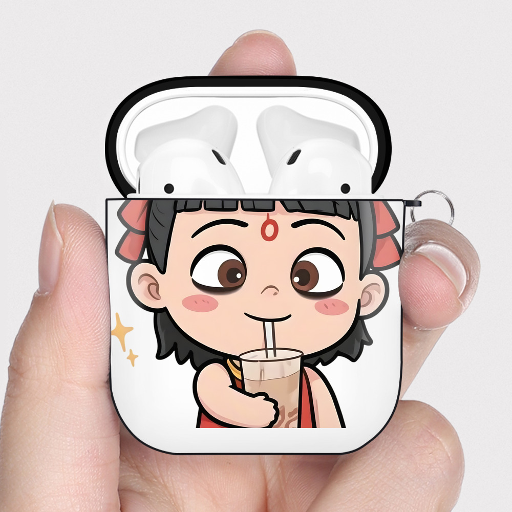 （画像用） Ne Zha 2 ナタ 魔童の大暴れ AirPods 第2世代保護ケース ハードシェル ブラック 耐衝撃・防指紋・カラビナ付き
