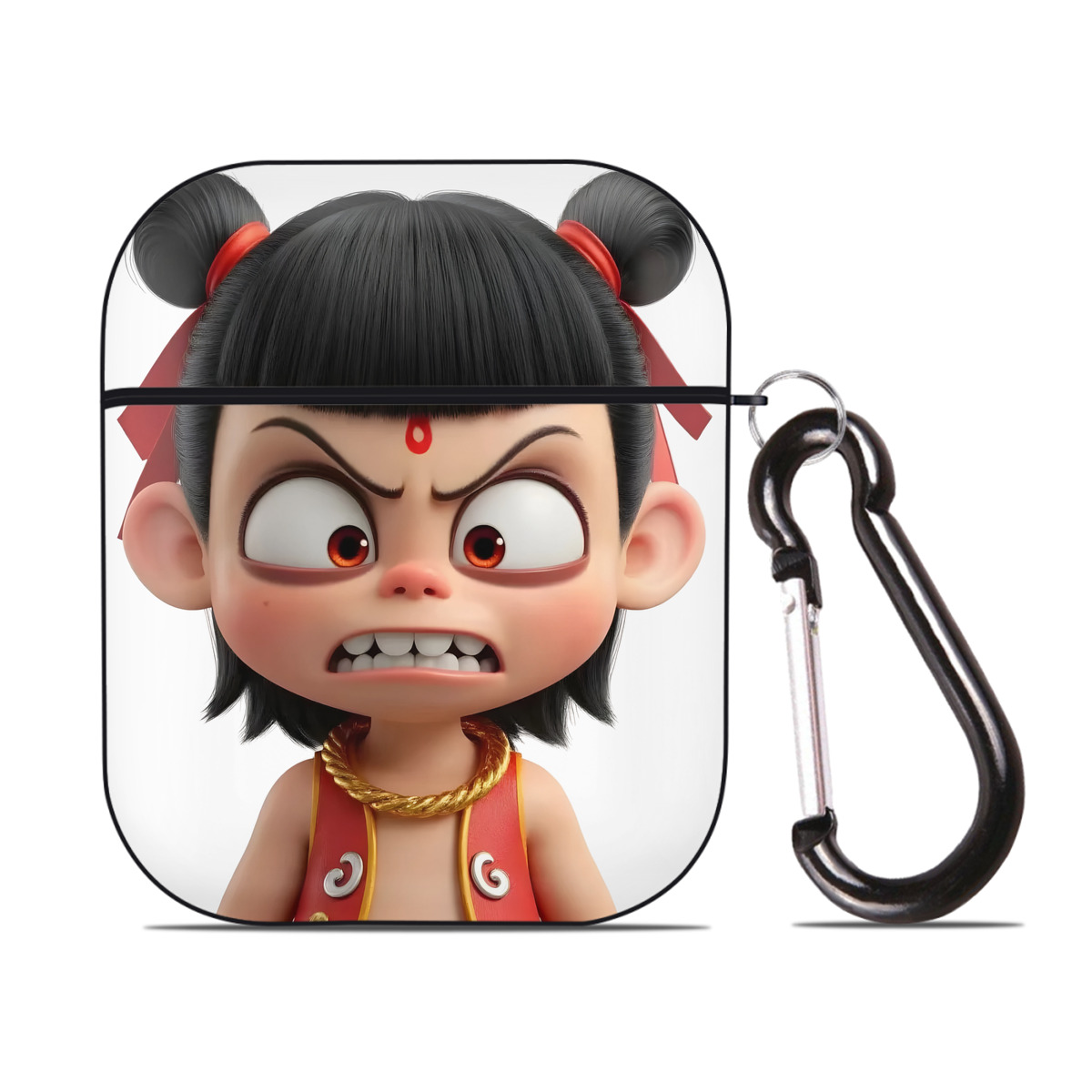 （画像用） Ne Zha 2 ナタ 魔童の大暴れ AirPods 第2世代保護ケース ハードシェル ブラック 耐衝撃・防指紋・カラビナ付き
