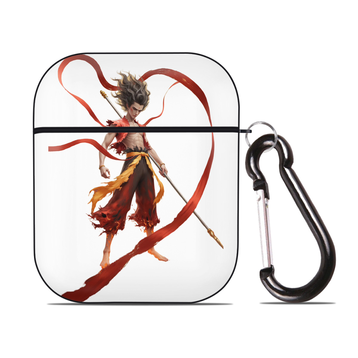 （画像用） Ne Zha 2 ナタ 魔童の大暴れ AirPods 第2世代保護ケース ハードシェル ブラック 耐衝撃・防指紋・カラビナ付き