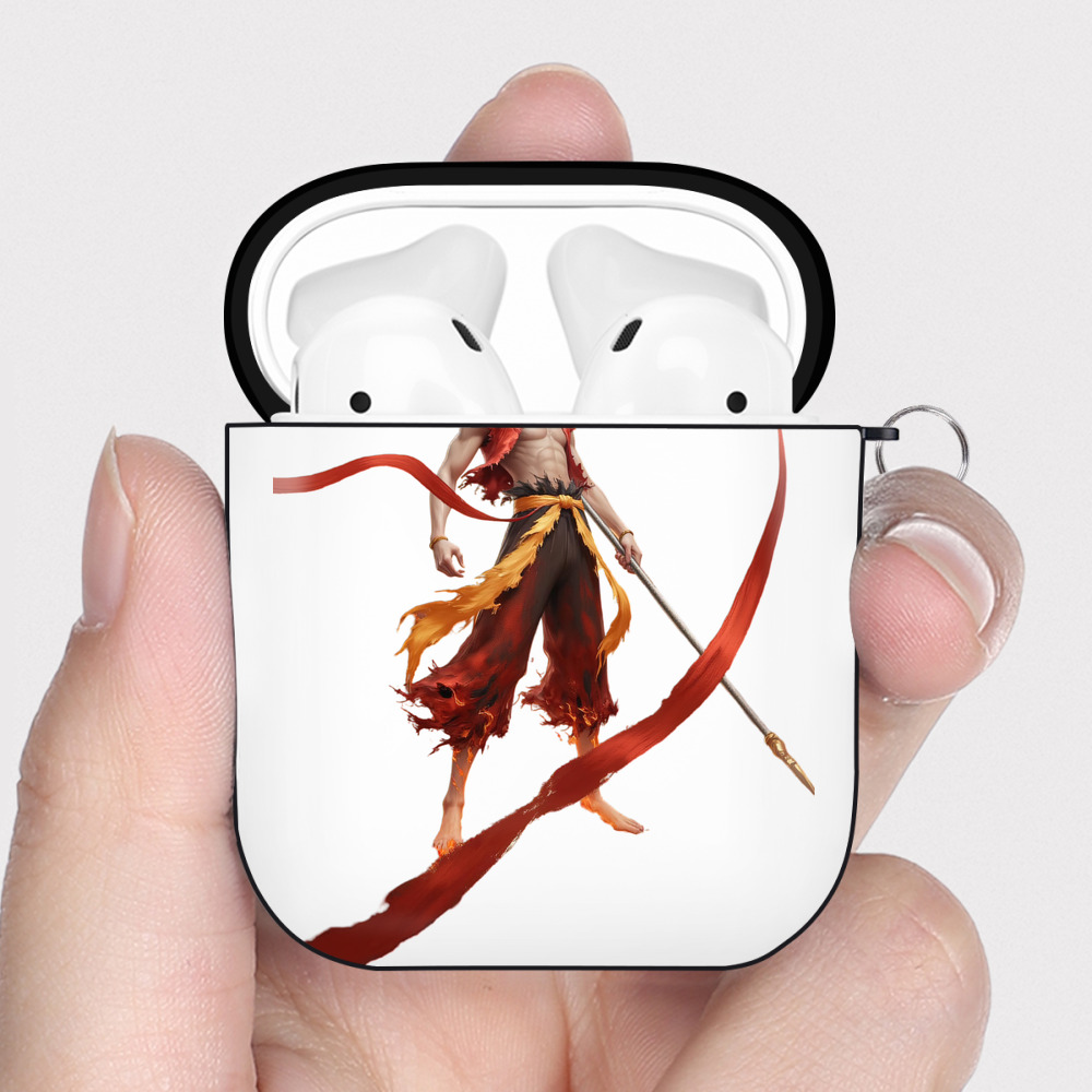 （画像用） Ne Zha 2 ナタ 魔童の大暴れ AirPods 第2世代保護ケース ハードシェル ブラック 耐衝撃・防指紋・カラビナ付き