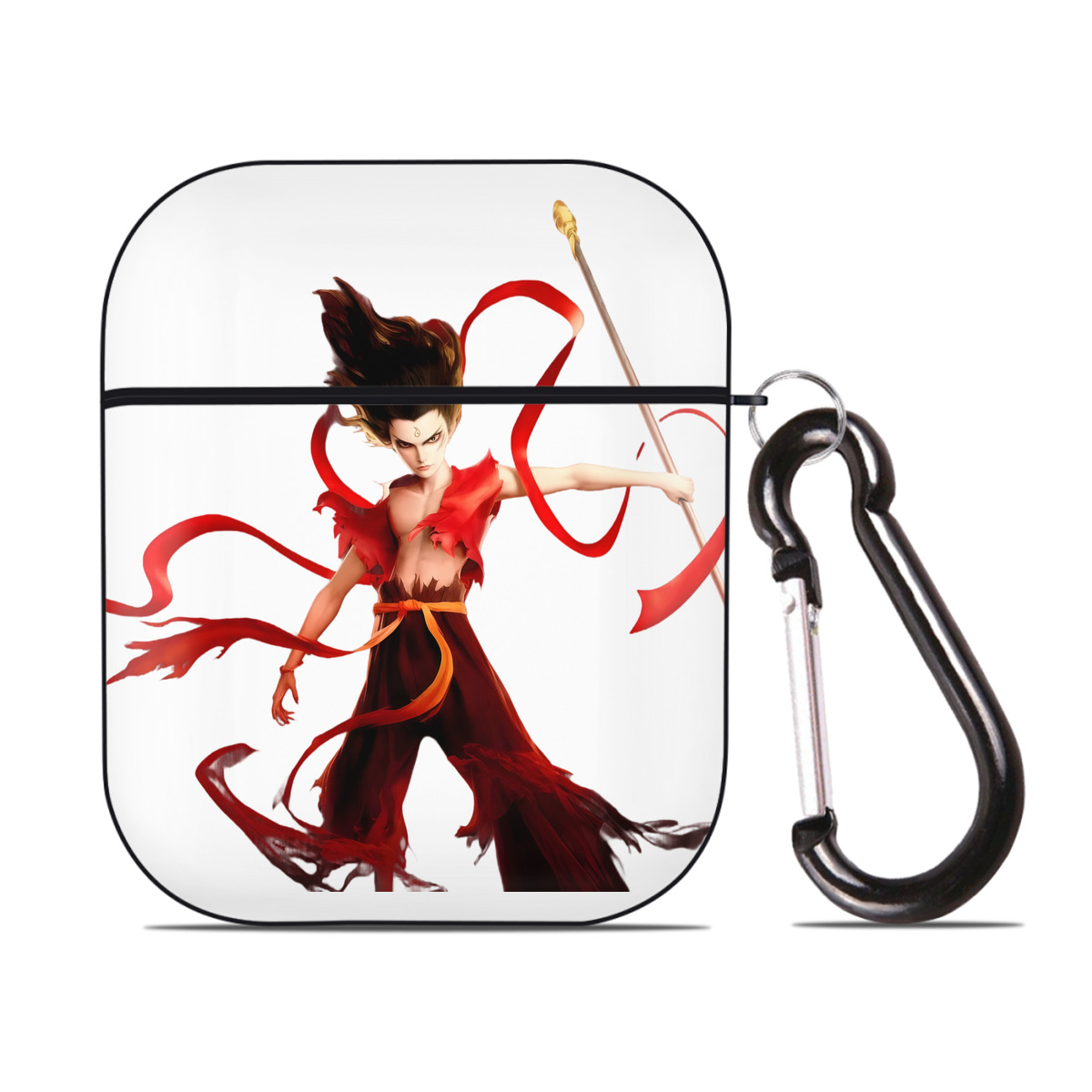 （画像用） Ne Zha 2 ナタ 魔童の大暴れ AirPods 第2世代保護ケース ハードシェル ブラック 耐衝撃・防指紋・カラビナ付き