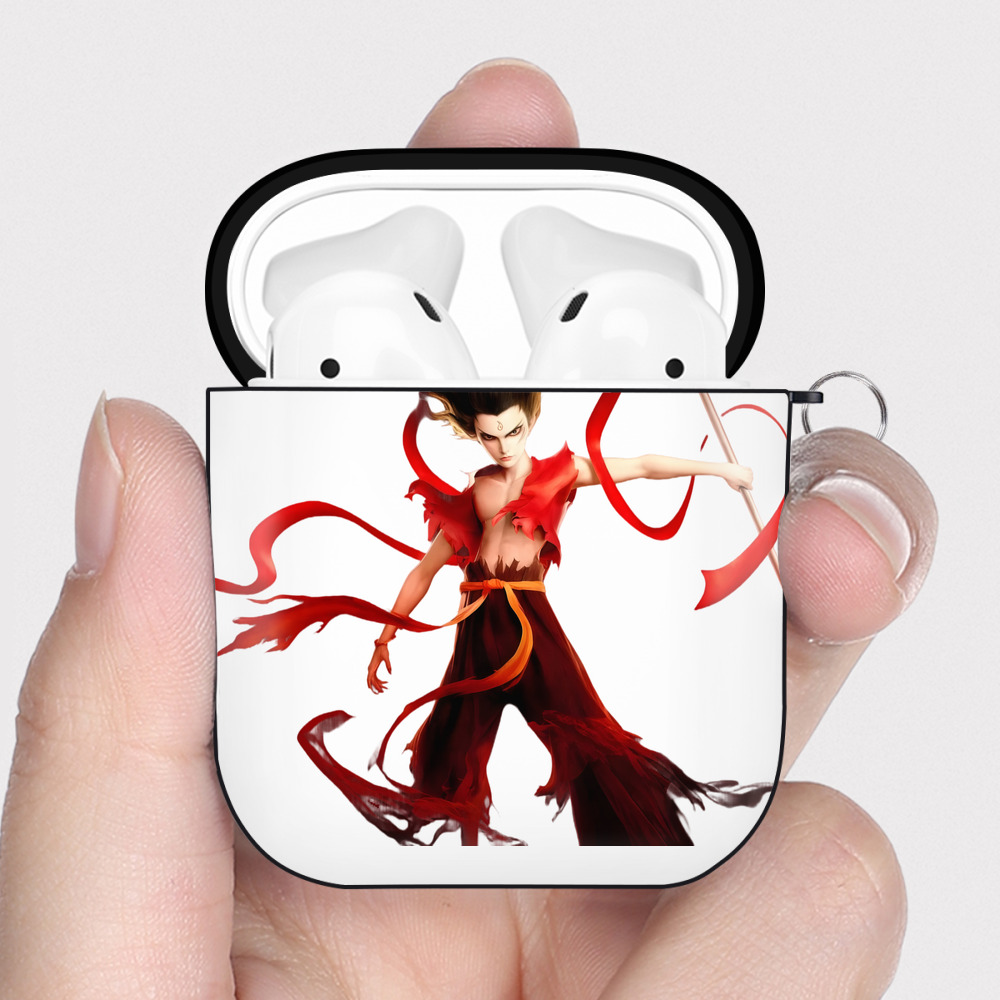 （画像用） Ne Zha 2 ナタ 魔童の大暴れ AirPods 第2世代保護ケース ハードシェル ブラック 耐衝撃・防指紋・カラビナ付き