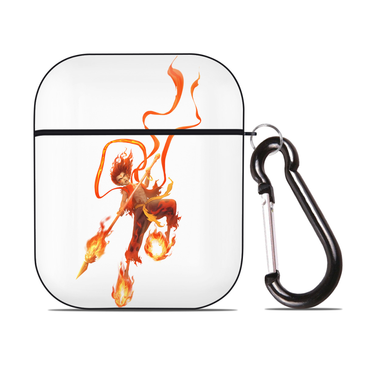 （画像用） Ne Zha 2 ナタ 魔童の大暴れ AirPods 第2世代保護ケース ハードシェル ブラック 耐衝撃・防指紋・カラビナ付き