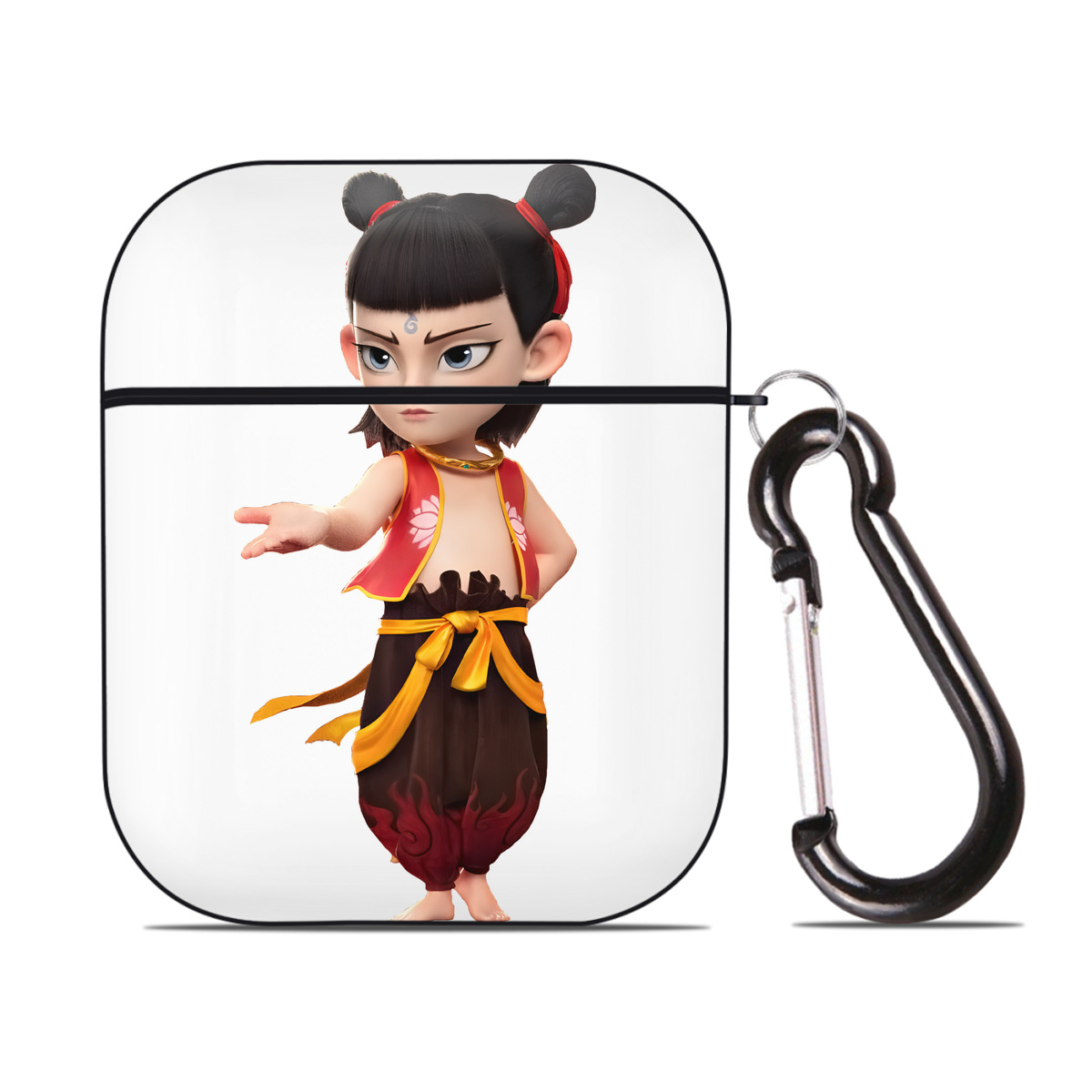 （画像用） Ne Zha 2 ナタ 魔童の大暴れ AirPods 第2世代保護ケース ハードシェル ブラック 耐衝撃・防指紋・カラビナ付き