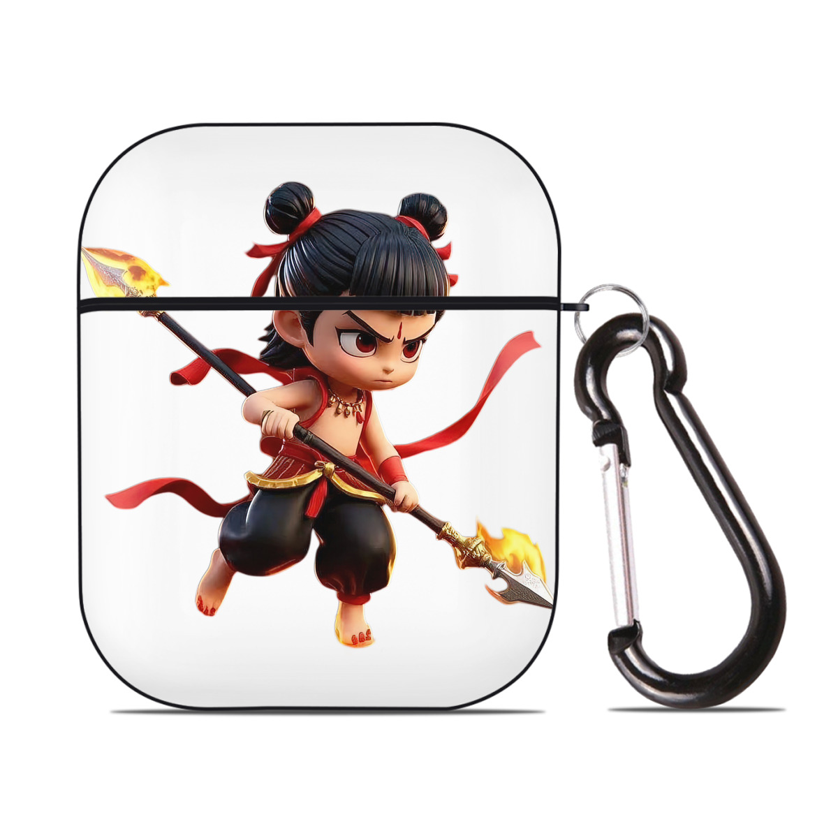（画像用） Ne Zha 2 ナタ 魔童の大暴れ AirPods 第2世代保護ケース ハードシェル ブラック 耐衝撃・防指紋・カラビナ付き