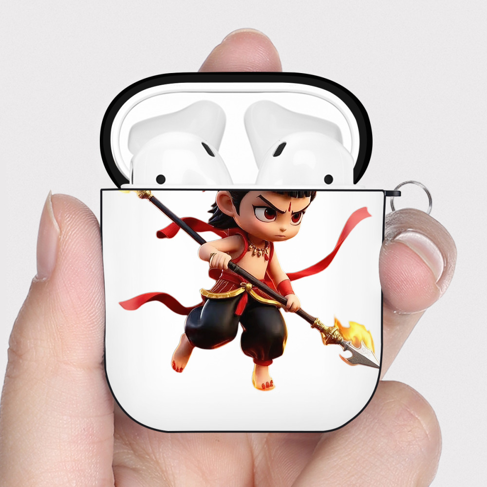 （画像用） Ne Zha 2 ナタ 魔童の大暴れ AirPods 第2世代保護ケース ハードシェル ブラック 耐衝撃・防指紋・カラビナ付き
