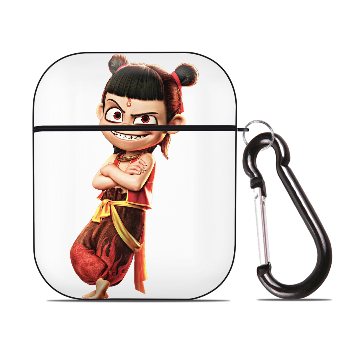 （画像用） Ne Zha 2 ナタ 魔童の大暴れ AirPods 第2世代保護ケース ハードシェル ブラック 耐衝撃・防指紋・カラビナ付き