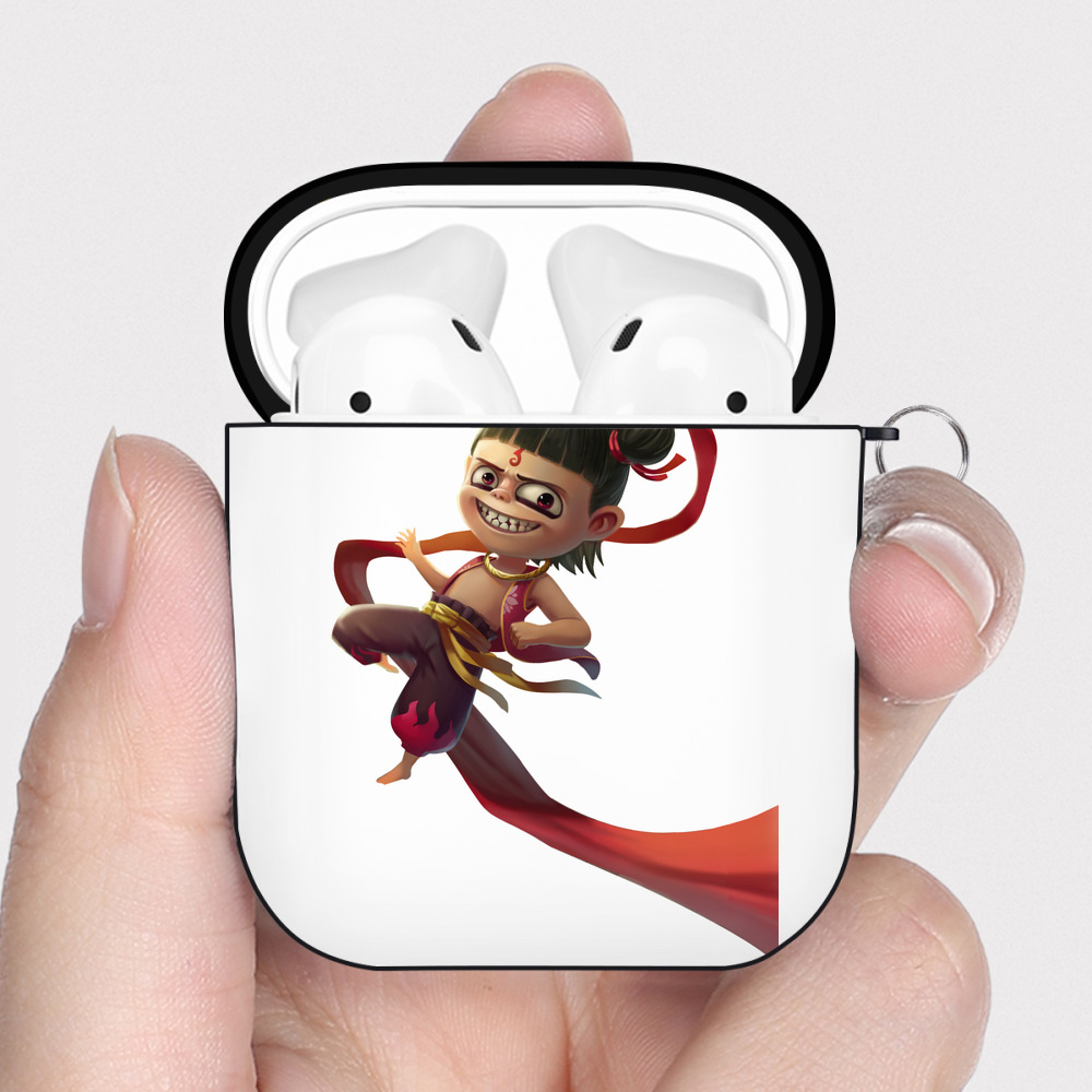 （画像用） Ne Zha 2 ナタ 魔童の大暴れ AirPods 第2世代保護ケース ハードシェル ブラック 耐衝撃・防指紋・カラビナ付き