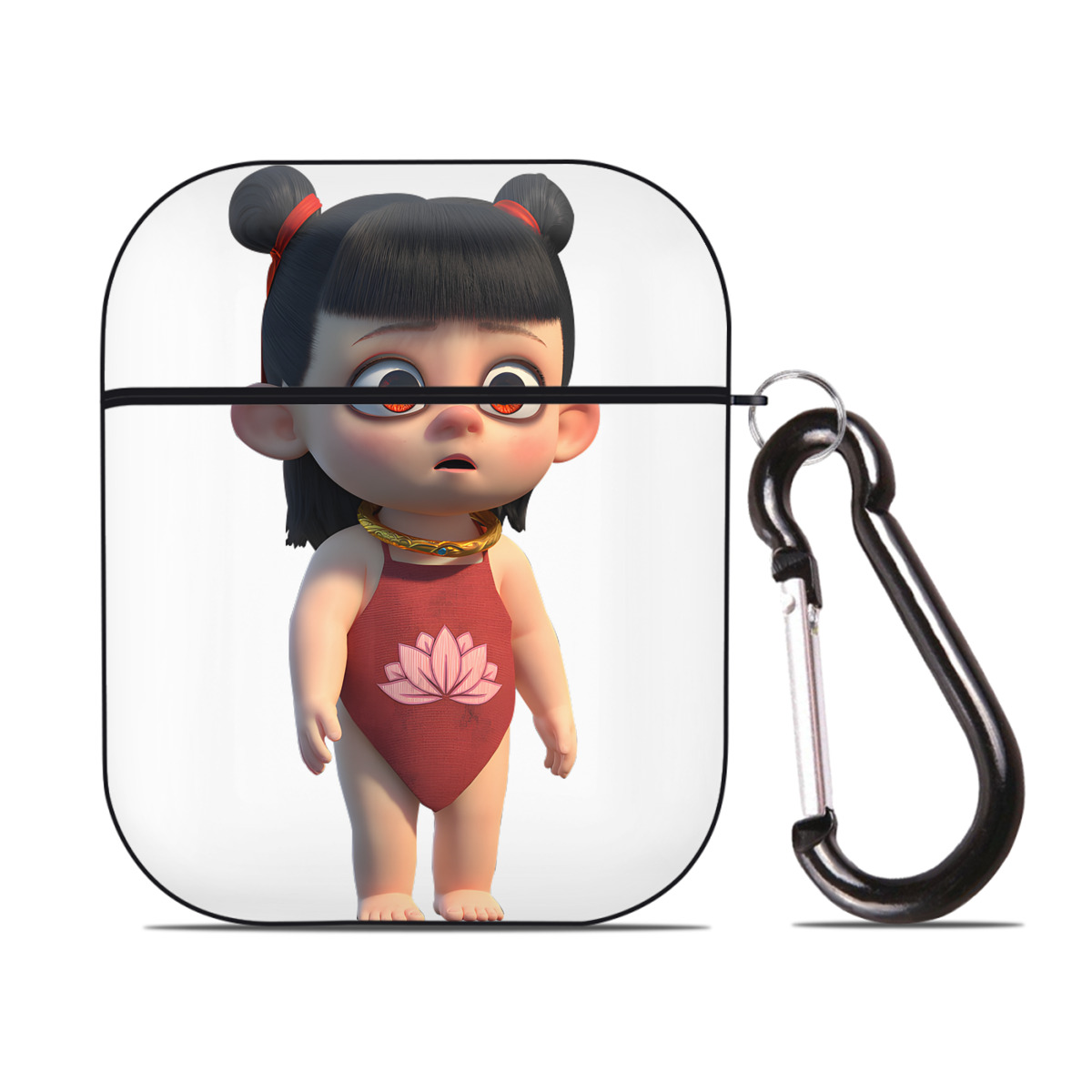 （画像用） Ne Zha 2 ナタ 魔童の大暴れ AirPods 第2世代保護ケース ハードシェル ブラック 耐衝撃・防指紋・カラビナ付き