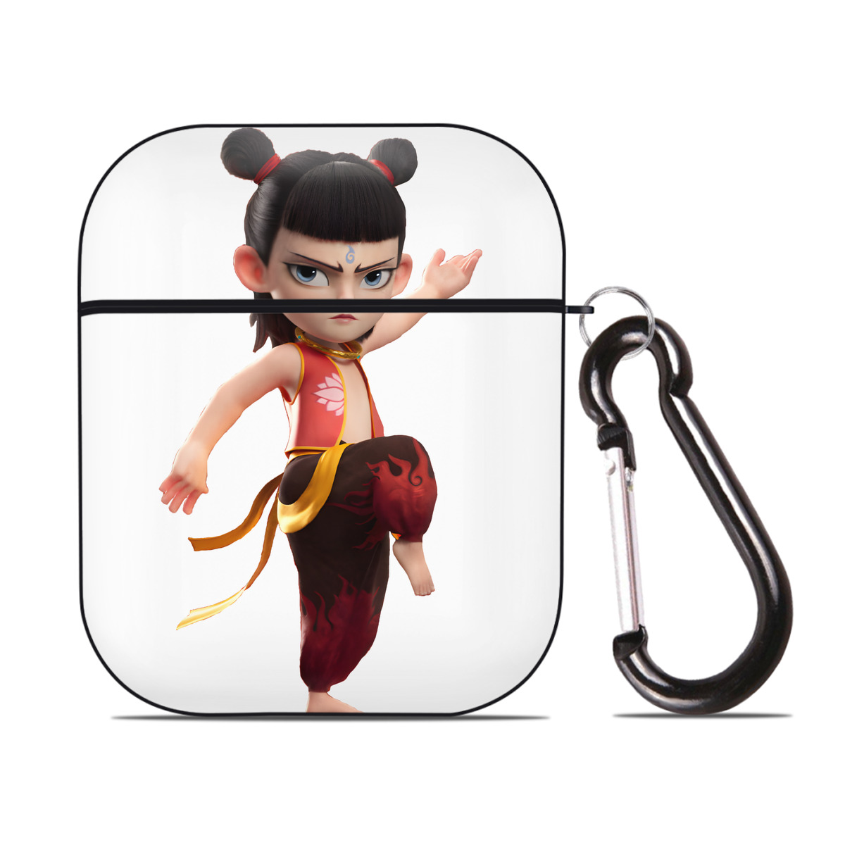 （画像用） Ne Zha 2 ナタ 魔童の大暴れ AirPods 第2世代保護ケース ハードシェル ブラック 耐衝撃・防指紋・カラビナ付き