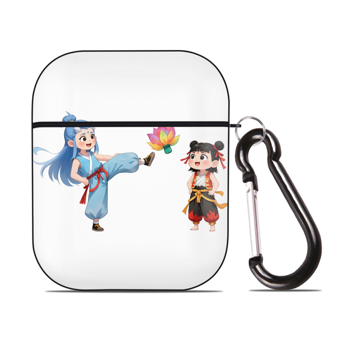 （画像用） Ne Zha 2 ナタ 魔童の大暴れ AirPods 第2世代保護ケース ハードシェル ブラック 耐衝撃・防指紋・カラビナ付き