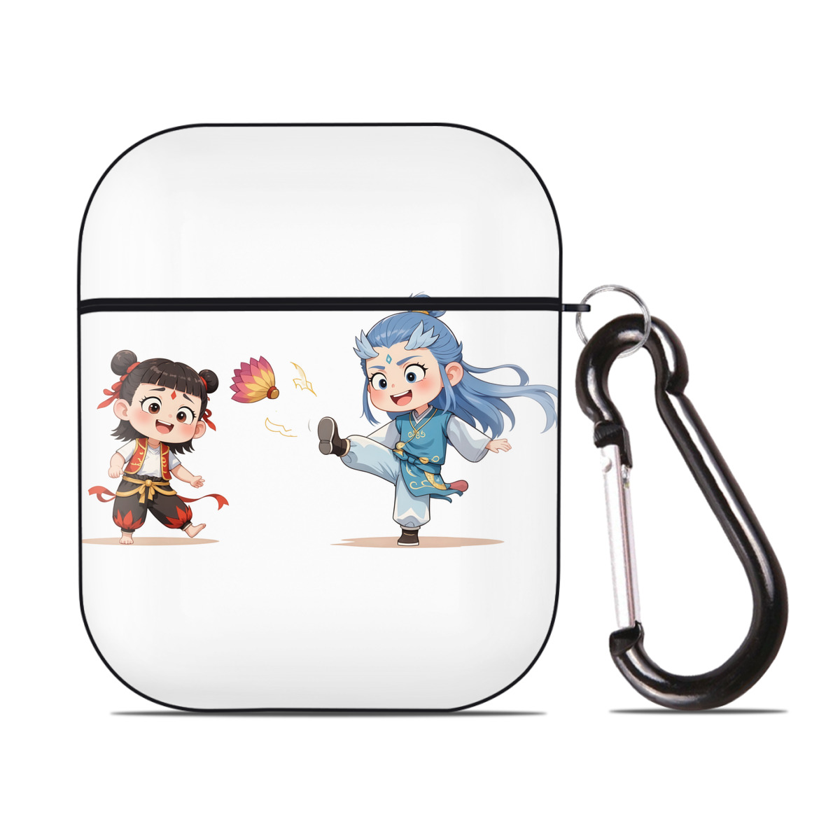 （画像用） Ne Zha 2 ナタ 魔童の大暴れ AirPods 第2世代保護ケース ハードシェル ブラック 耐衝撃・防指紋・カラビナ付き