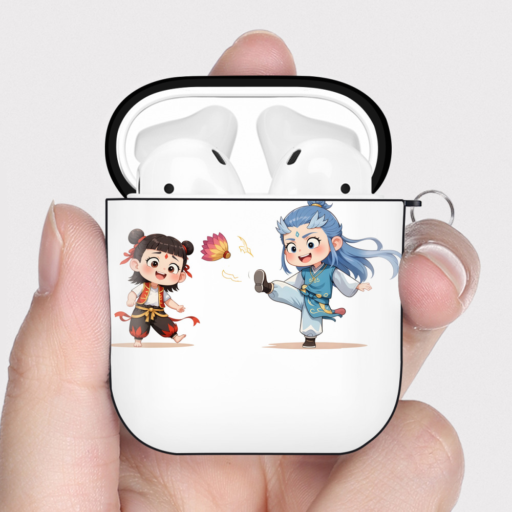 （画像用） Ne Zha 2 ナタ 魔童の大暴れ AirPods 第2世代保護ケース ハードシェル ブラック 耐衝撃・防指紋・カラビナ付き
