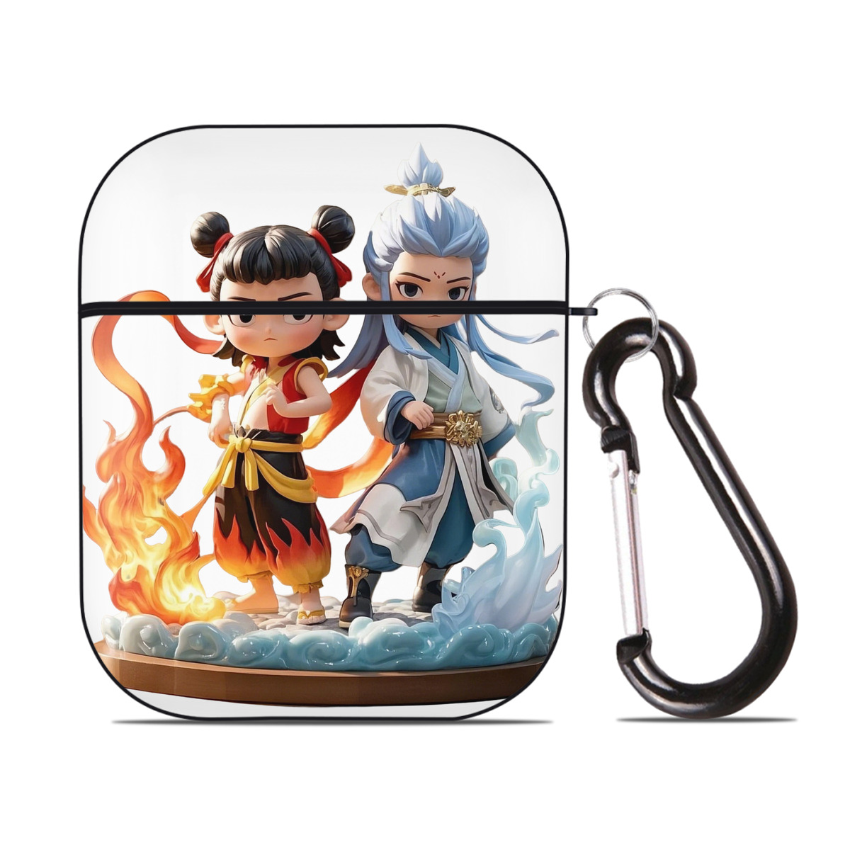 （画像用） Ne Zha 2 ナタ 魔童の大暴れ AirPods 第2世代保護ケース ハードシェル ブラック 耐衝撃・防指紋・カラビナ付き