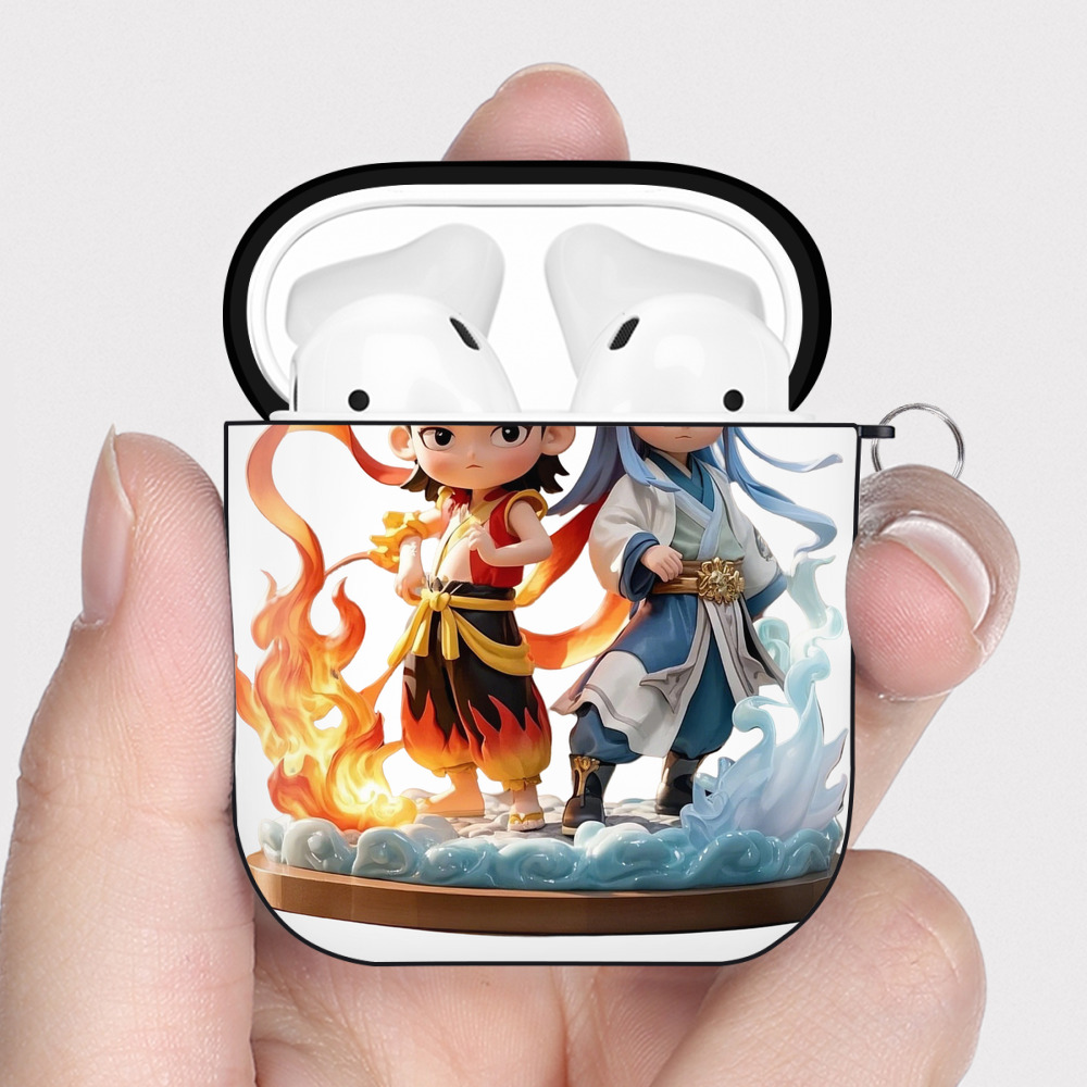 （画像用） Ne Zha 2 ナタ 魔童の大暴れ AirPods 第2世代保護ケース ハードシェル ブラック 耐衝撃・防指紋・カラビナ付き