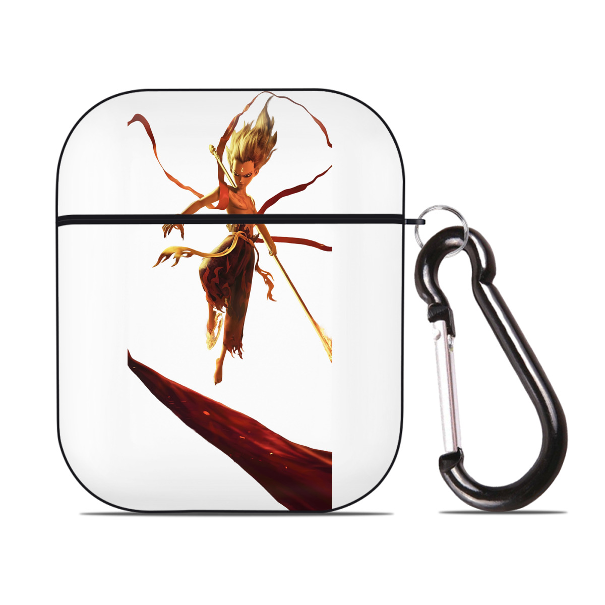 （画像用） Ne Zha 2 ナタ 魔童の大暴れ AirPods 第2世代保護ケース ハードシェル ブラック 耐衝撃・防指紋・カラビナ付き