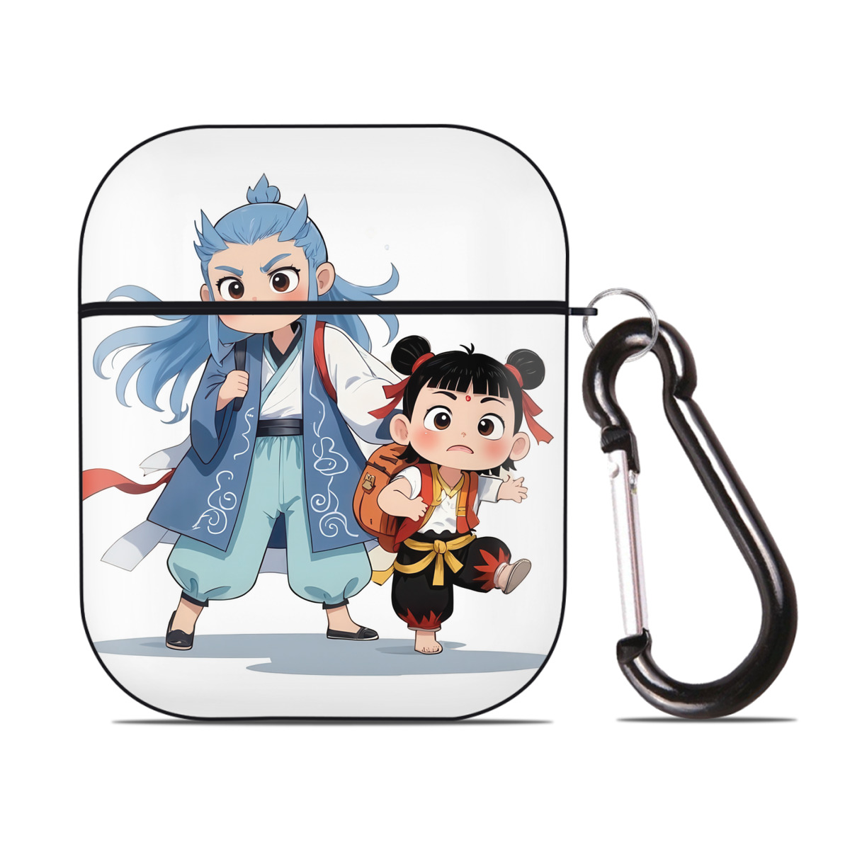 （画像用） Ne Zha 2 ナタ 魔童の大暴れ AirPods 第2世代保護ケース ハードシェル ブラック 耐衝撃・防指紋・カラビナ付き