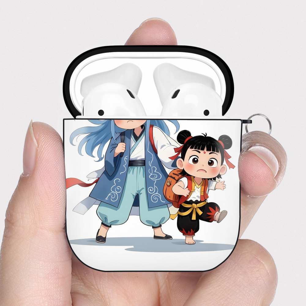 （画像用） Ne Zha 2 ナタ 魔童の大暴れ AirPods 第2世代保護ケース ハードシェル ブラック 耐衝撃・防指紋・カラビナ付き