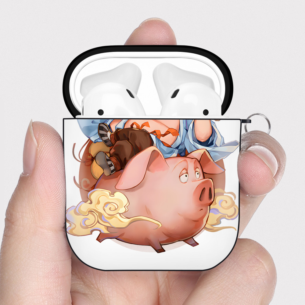 （画像用） Ne Zha 2 ナタ 魔童の大暴れ AirPods 第2世代保護ケース ハードシェル ブラック 耐衝撃・防指紋・カラビナ付き