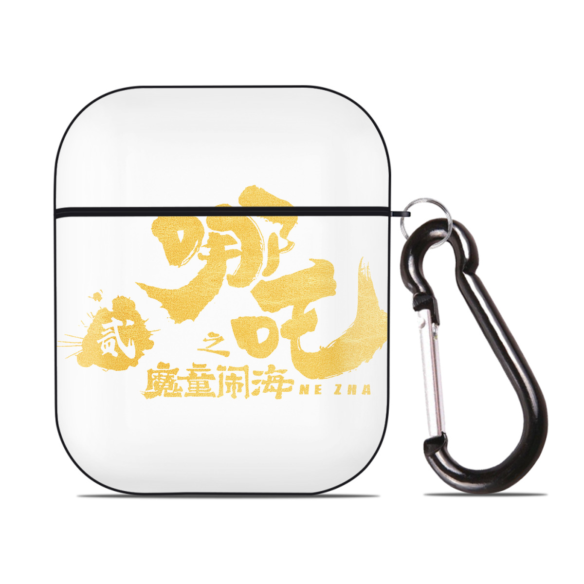 （画像用） Ne Zha 2 ナタ 魔童の大暴れ AirPods 第2世代保護ケース ハードシェル ブラック 耐衝撃・防指紋・カラビナ付き