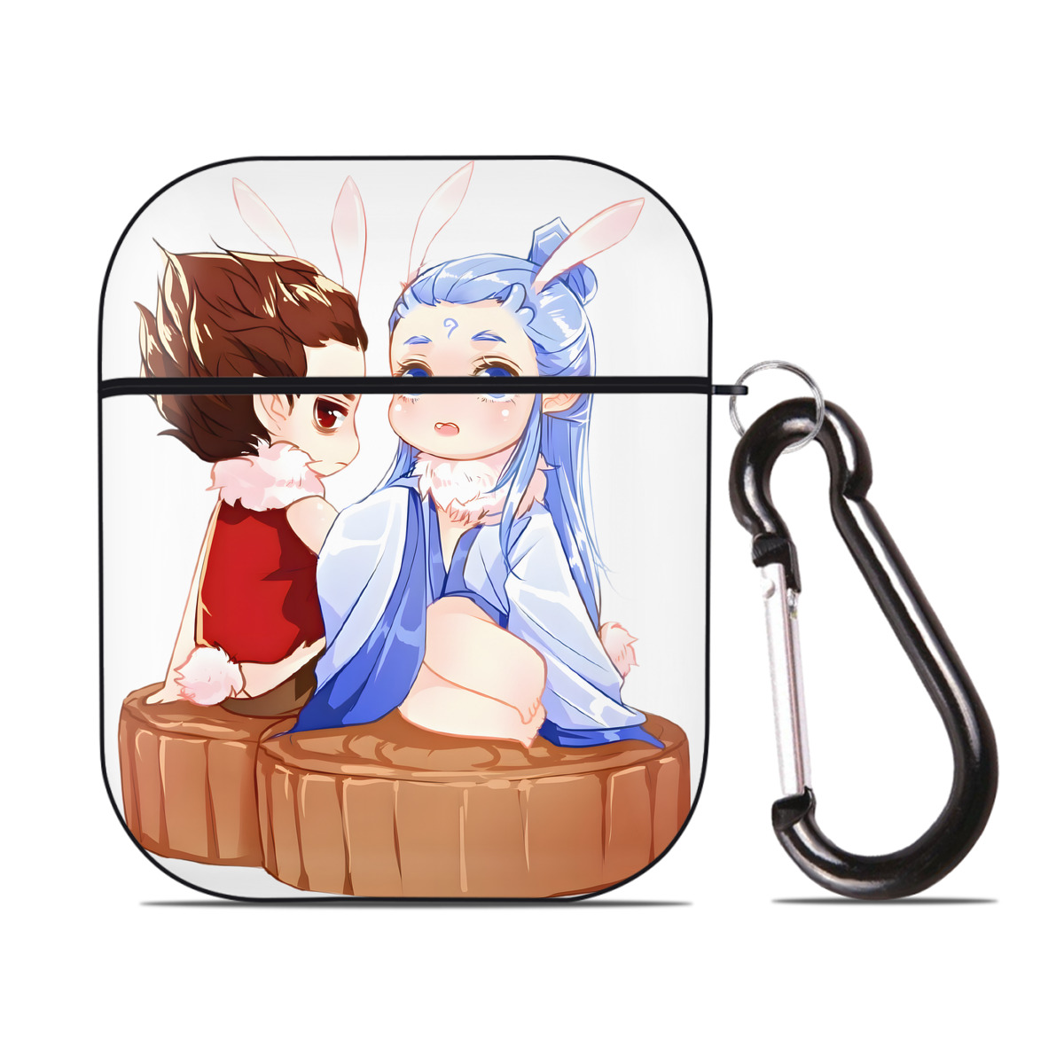 （画像用） Ne Zha 2 ナタ 魔童の大暴れ AirPods 第2世代保護ケース ハードシェル ブラック 耐衝撃・防指紋・カラビナ付き