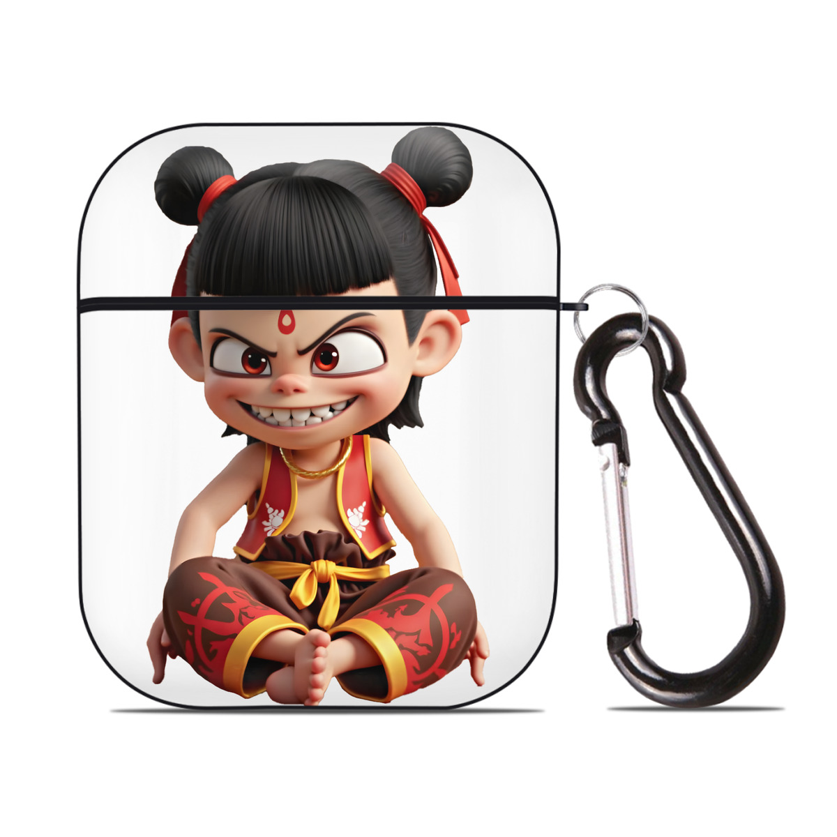 （画像用） Ne Zha 2 ナタ 魔童の大暴れ AirPods 第2世代保護ケース ハードシェル ブラック 耐衝撃・防指紋・カラビナ付き