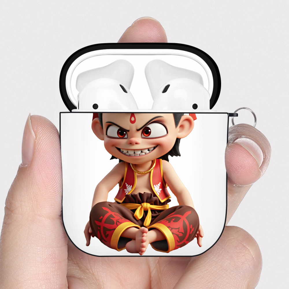 （画像用） Ne Zha 2 ナタ 魔童の大暴れ AirPods 第2世代保護ケース ハードシェル ブラック 耐衝撃・防指紋・カラビナ付き