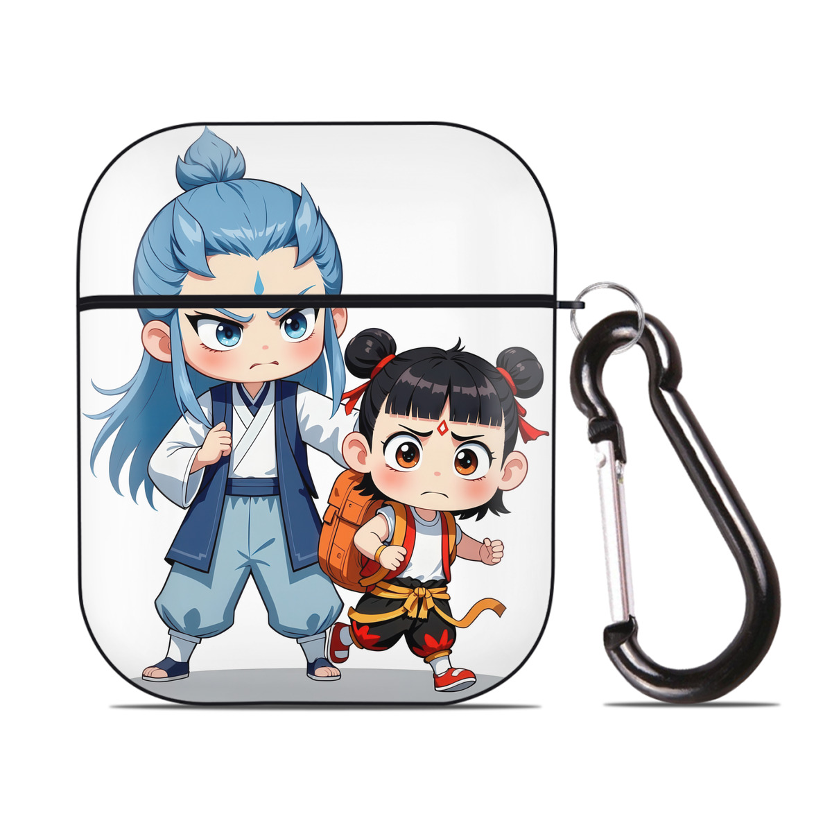 （画像用） Ne Zha 2 ナタ 魔童の大暴れ AirPods 第2世代保護ケース ハードシェル ブラック 耐衝撃・防指紋・カラビナ付き