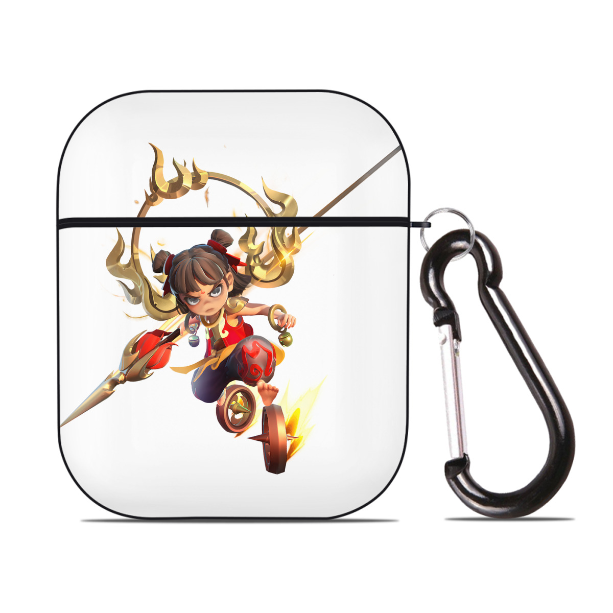 （画像用） Ne Zha 2 ナタ 魔童の大暴れ AirPods 第2世代保護ケース ハードシェル ブラック 耐衝撃・防指紋・カラビナ付き