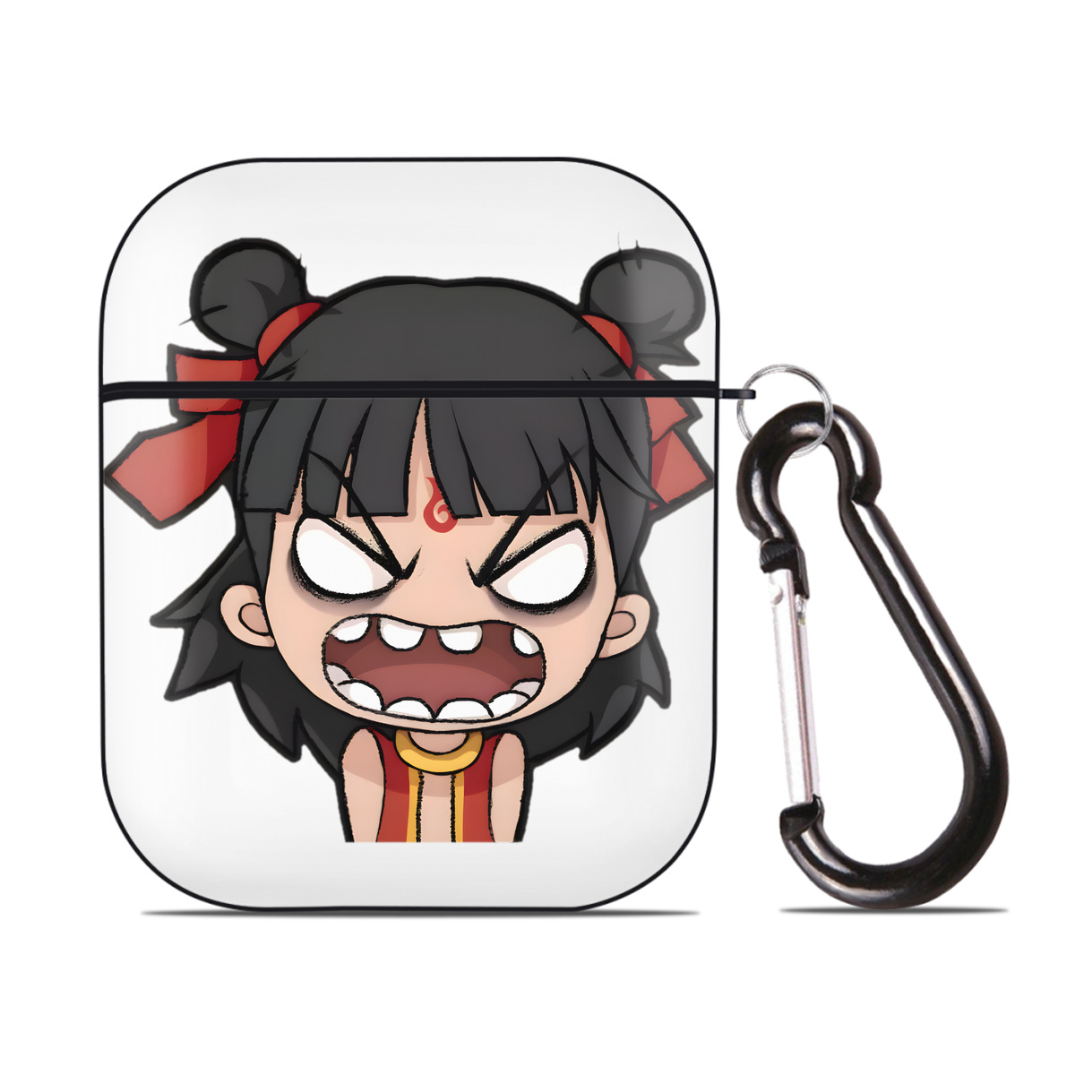 （画像用） Ne Zha 2 ナタ 魔童の大暴れ AirPods 第2世代保護ケース ハードシェル ブラック 耐衝撃・防指紋・カラビナ付き