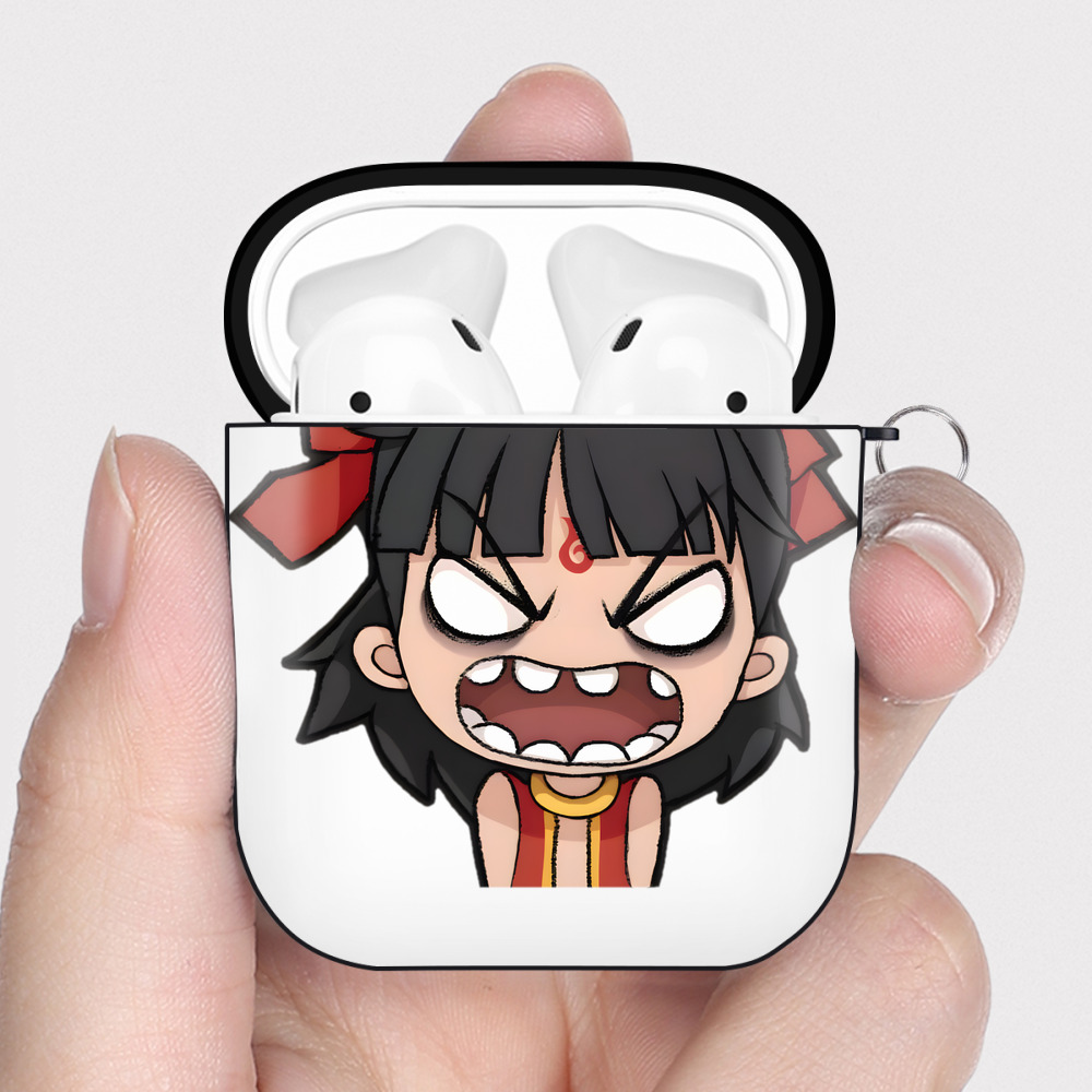 （画像用） Ne Zha 2 ナタ 魔童の大暴れ AirPods 第2世代保護ケース ハードシェル ブラック 耐衝撃・防指紋・カラビナ付き
