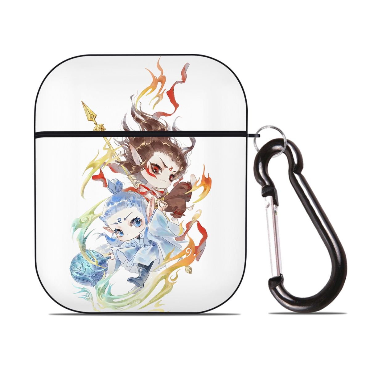 （画像用） Ne Zha 2 ナタ 魔童の大暴れ AirPods 第2世代保護ケース ハードシェル ブラック 耐衝撃・防指紋・カラビナ付き