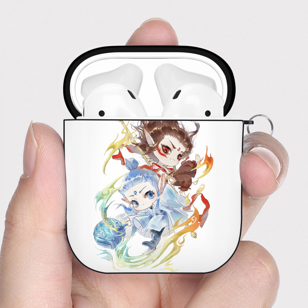 （画像用） Ne Zha 2 ナタ 魔童の大暴れ AirPods 第2世代保護ケース ハードシェル ブラック 耐衝撃・防指紋・カラビナ付き
