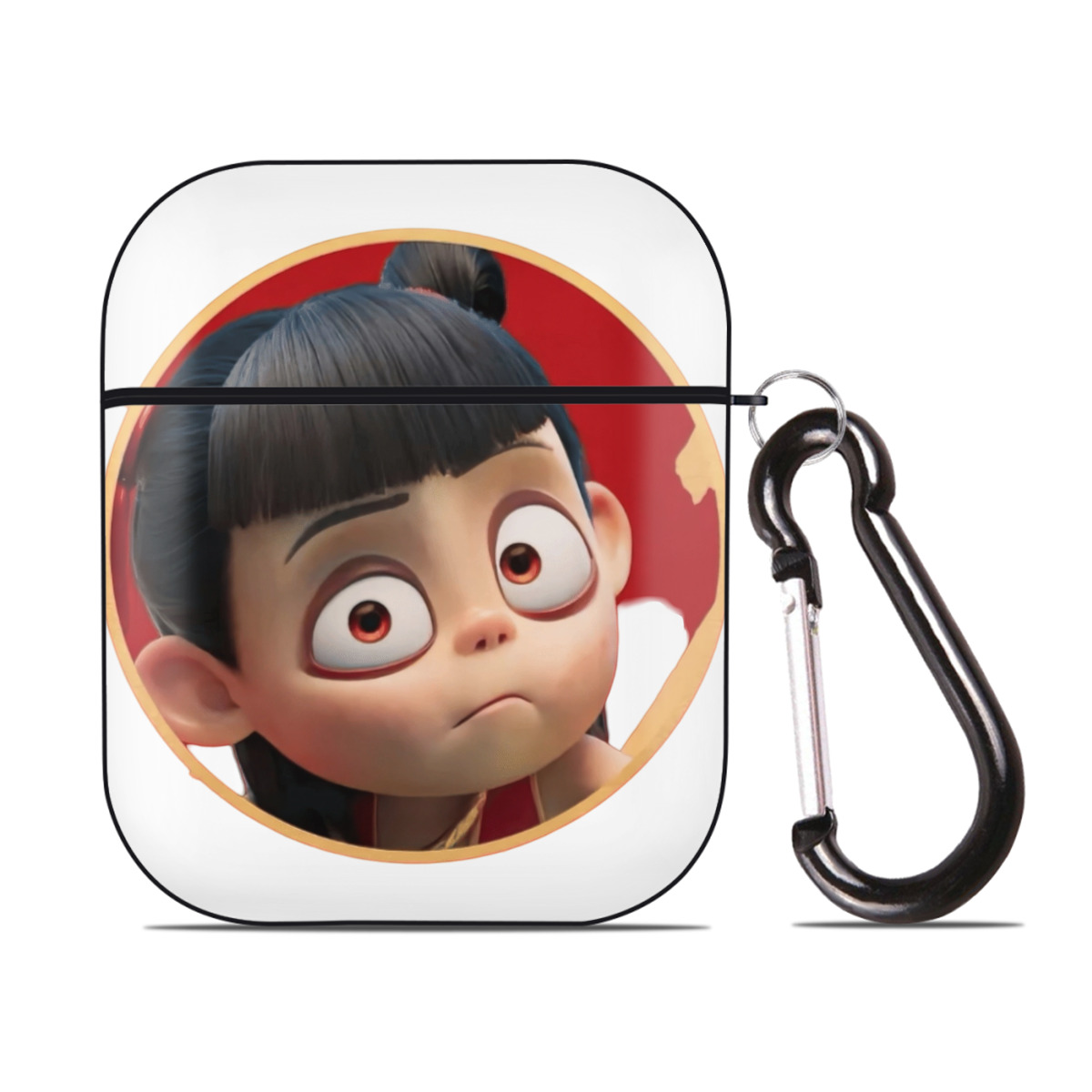 （画像用） Ne Zha 2 ナタ 魔童の大暴れ AirPods 第2世代保護ケース ハードシェル ブラック 耐衝撃・防指紋・カラビナ付き