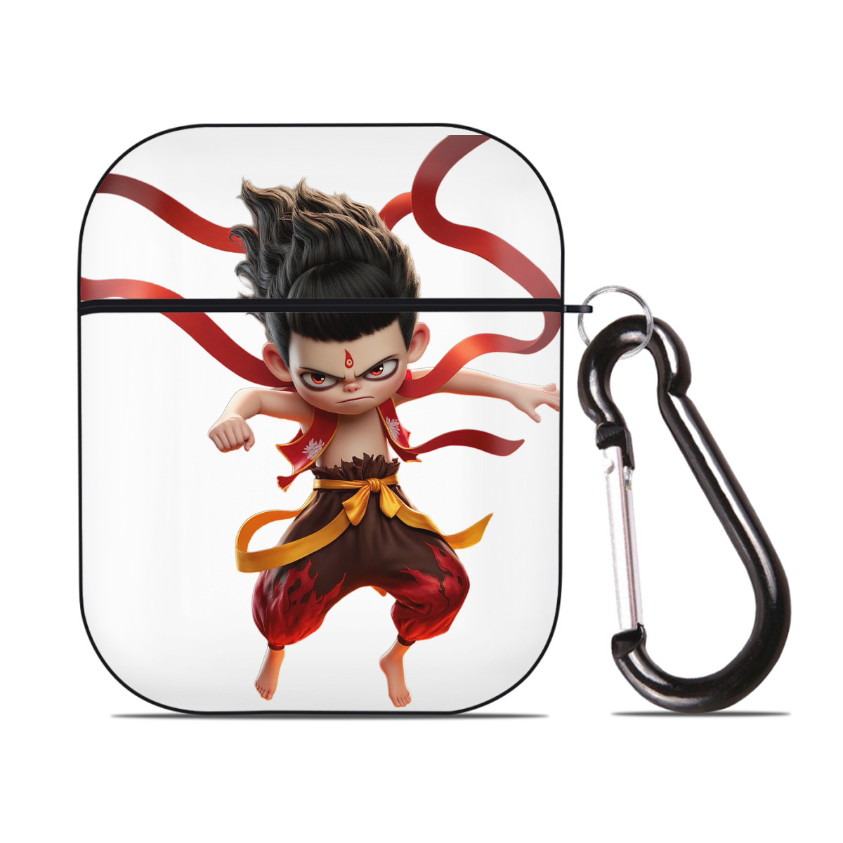 （画像用） Ne Zha 2 ナタ 魔童の大暴れ AirPods 第2世代保護ケース ハードシェル ブラック 耐衝撃・防指紋・カラビナ付き