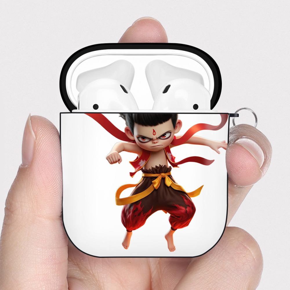 （画像用） Ne Zha 2 ナタ 魔童の大暴れ AirPods 第2世代保護ケース ハードシェル ブラック 耐衝撃・防指紋・カラビナ付き