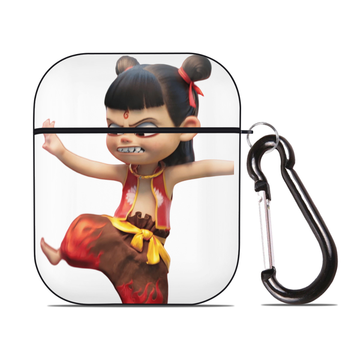 （画像用） Ne Zha 2 ナタ 魔童の大暴れ AirPods 第2世代保護ケース ハードシェル ブラック 耐衝撃・防指紋・カラビナ付き