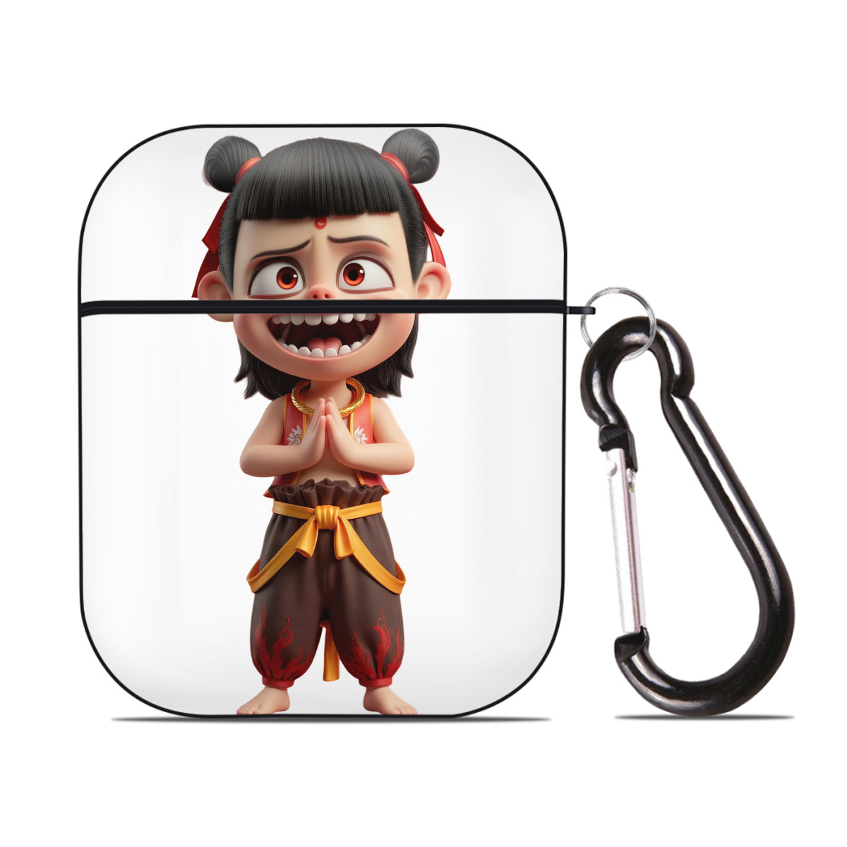 （画像用） Ne Zha 2 ナタ 魔童の大暴れ AirPods 第2世代保護ケース ハードシェル ブラック 耐衝撃・防指紋・カラビナ付き