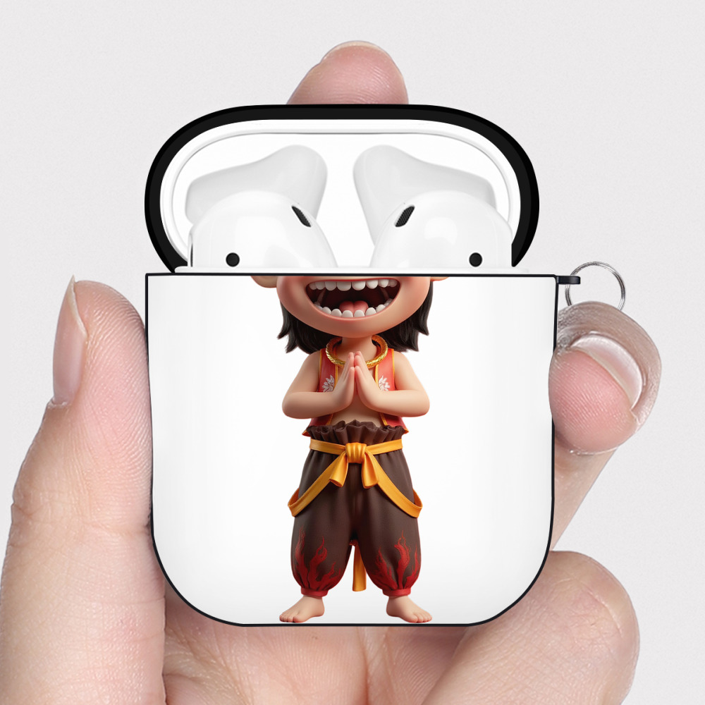 （画像用） Ne Zha 2 ナタ 魔童の大暴れ AirPods 第2世代保護ケース ハードシェル ブラック 耐衝撃・防指紋・カラビナ付き