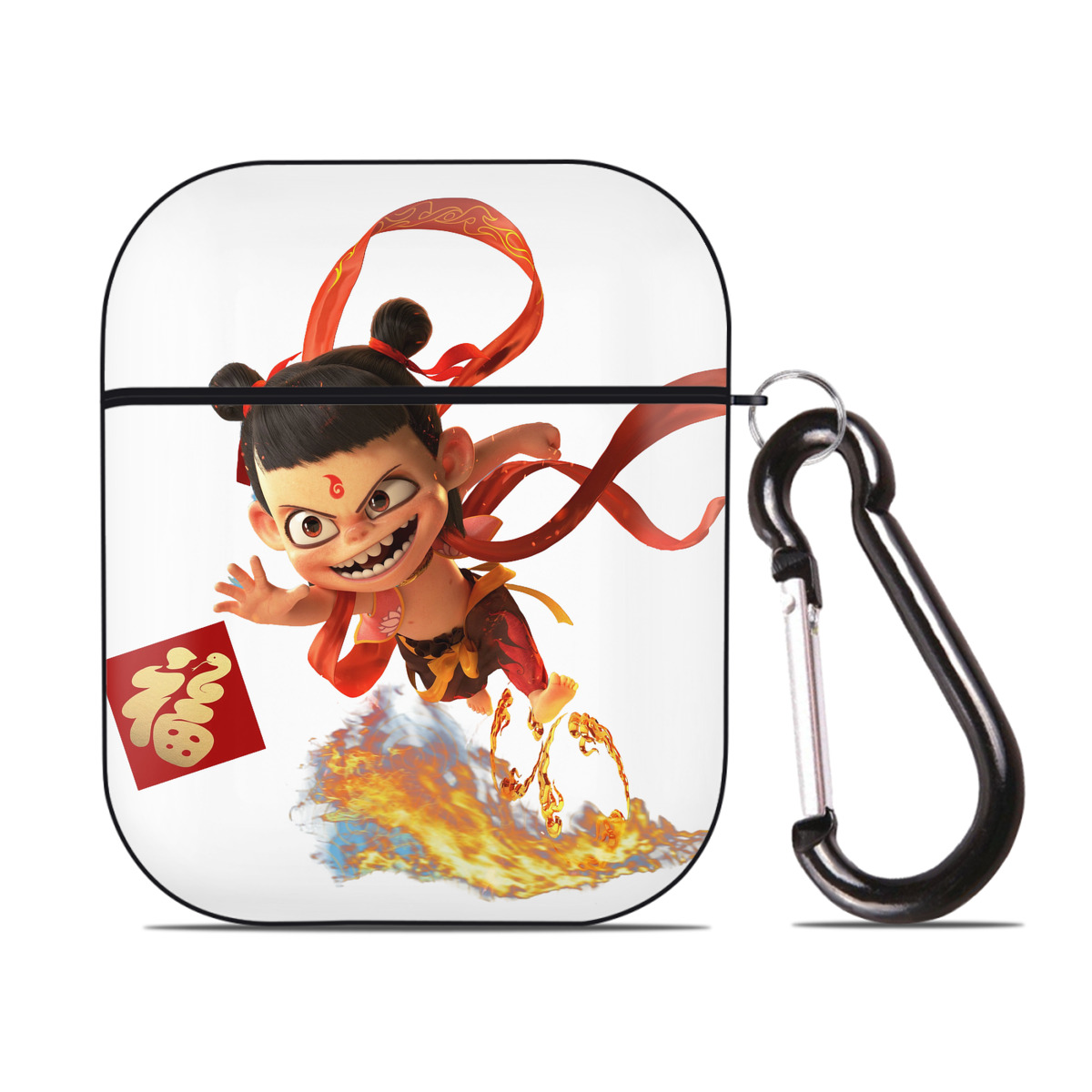 （画像用） Ne Zha 2 ナタ 魔童の大暴れ AirPods 第2世代保護ケース ハードシェル ブラック 耐衝撃・防指紋・カラビナ付き