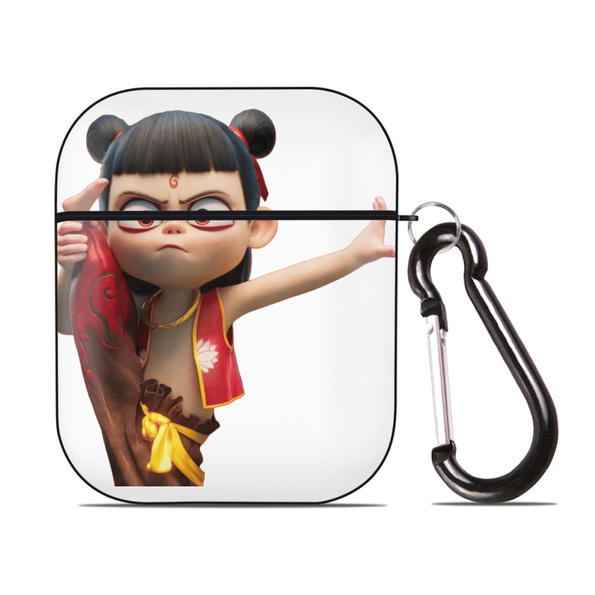 （画像用） Ne Zha 2 ナタ 魔童の大暴れ AirPods 第2世代保護ケース ハードシェル ブラック 耐衝撃・防指紋・カラビナ付き