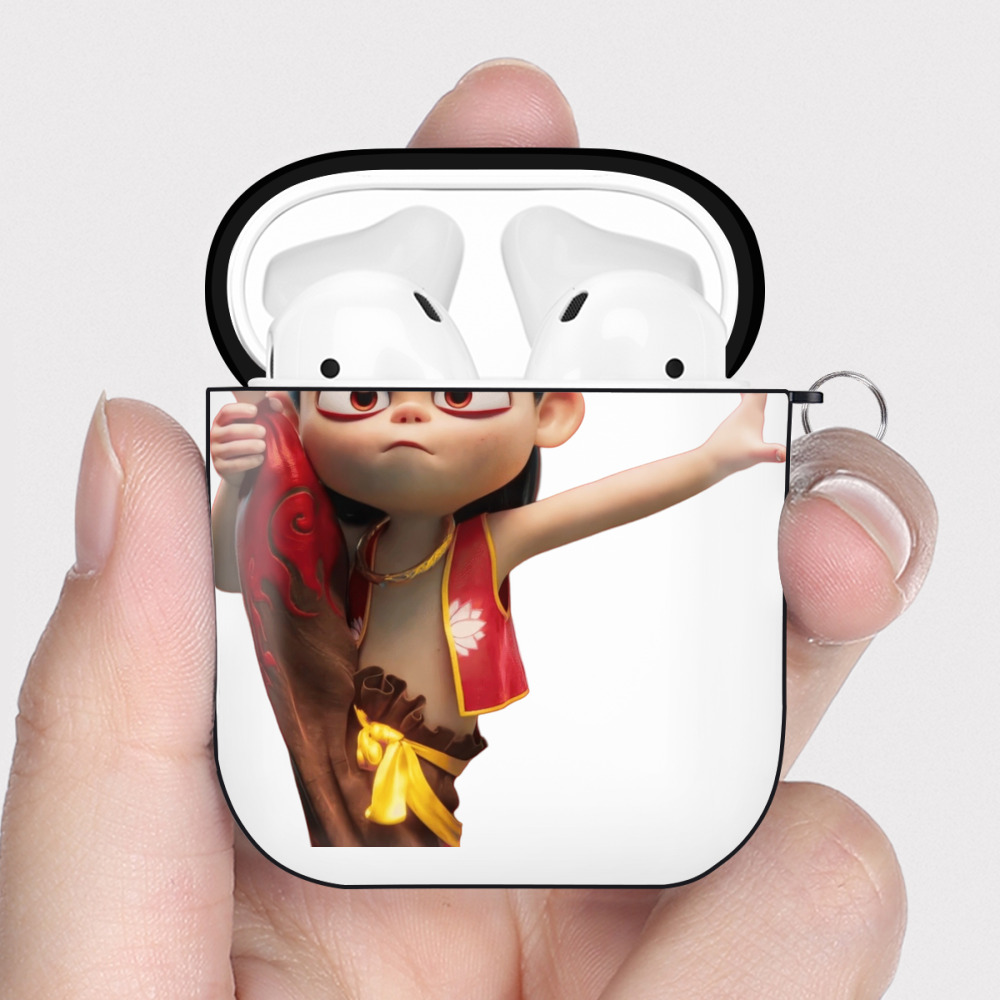 （画像用） Ne Zha 2 ナタ 魔童の大暴れ AirPods 第2世代保護ケース ハードシェル ブラック 耐衝撃・防指紋・カラビナ付き