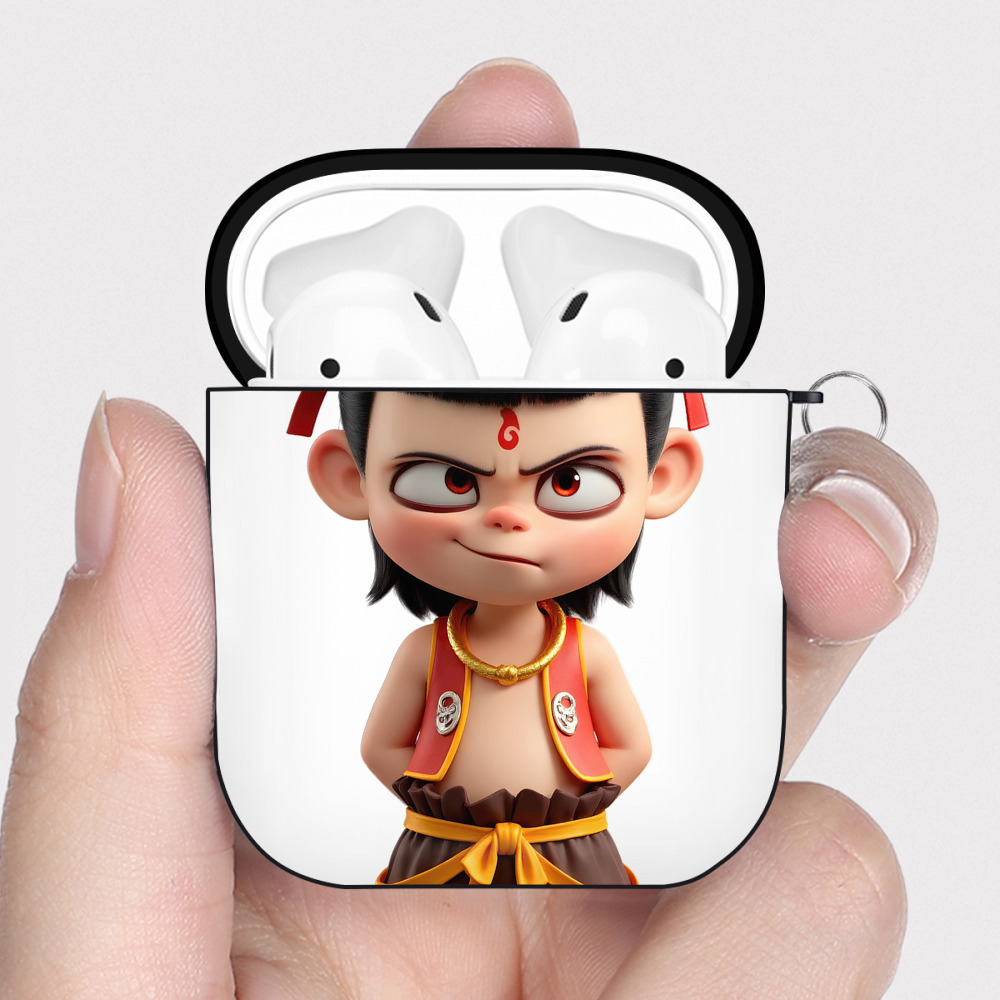 （画像用） Ne Zha 2 ナタ 魔童の大暴れ AirPods 第2世代保護ケース ハードシェル ブラック 耐衝撃・防指紋・カラビナ付き