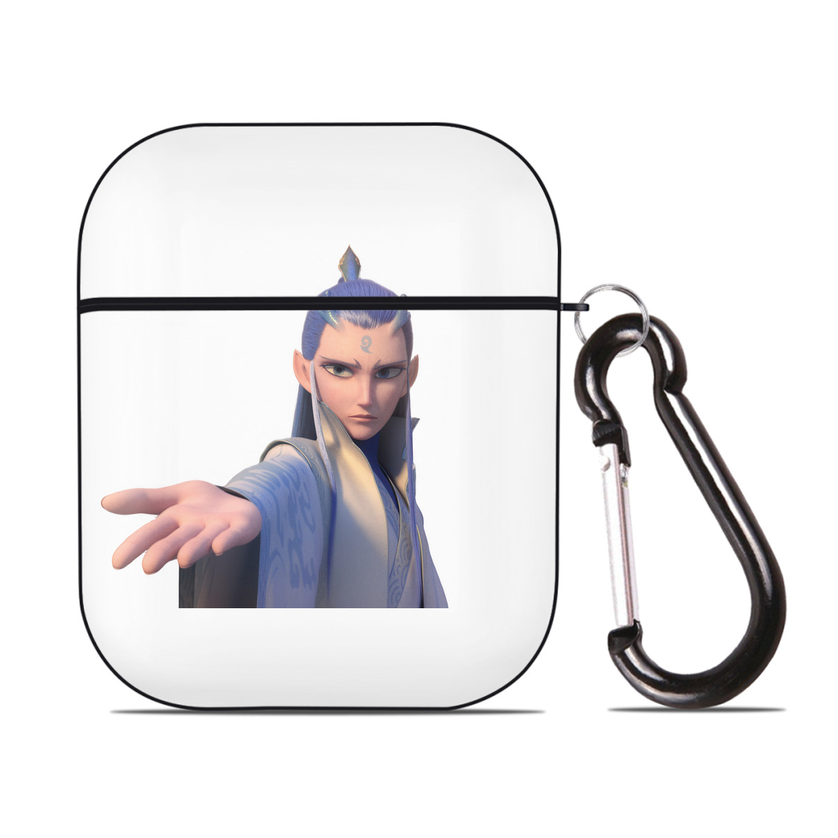 （画像用） Ne Zha 2 ナタ 魔童の大暴れ AirPods 第2世代保護ケース ハードシェル ブラック 耐衝撃・防指紋・カラビナ付き