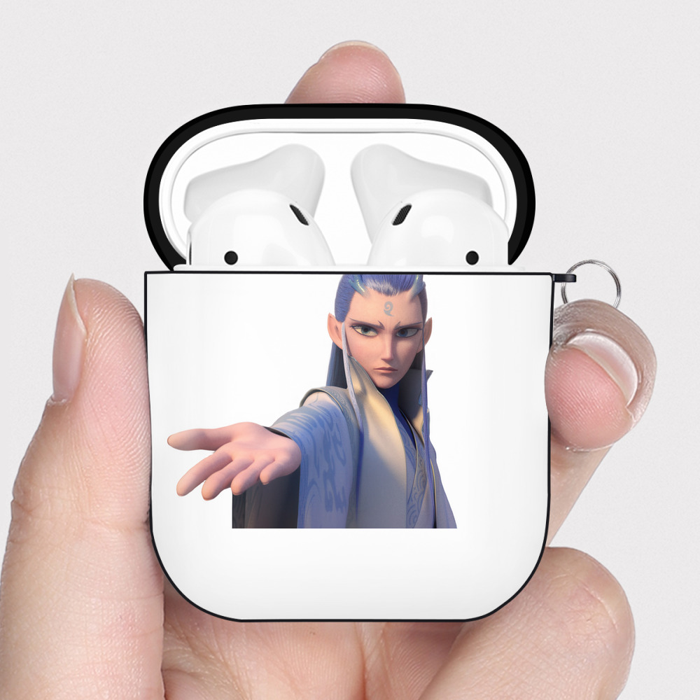 （画像用） Ne Zha 2 ナタ 魔童の大暴れ AirPods 第2世代保護ケース ハードシェル ブラック 耐衝撃・防指紋・カラビナ付き
