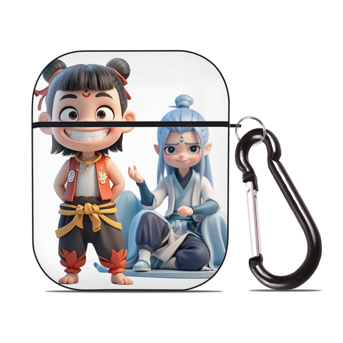 （画像用） Ne Zha 2 ナタ 魔童の大暴れ AirPods 第2世代保護ケース ハードシェル ブラック 耐衝撃・防指紋・カラビナ付き