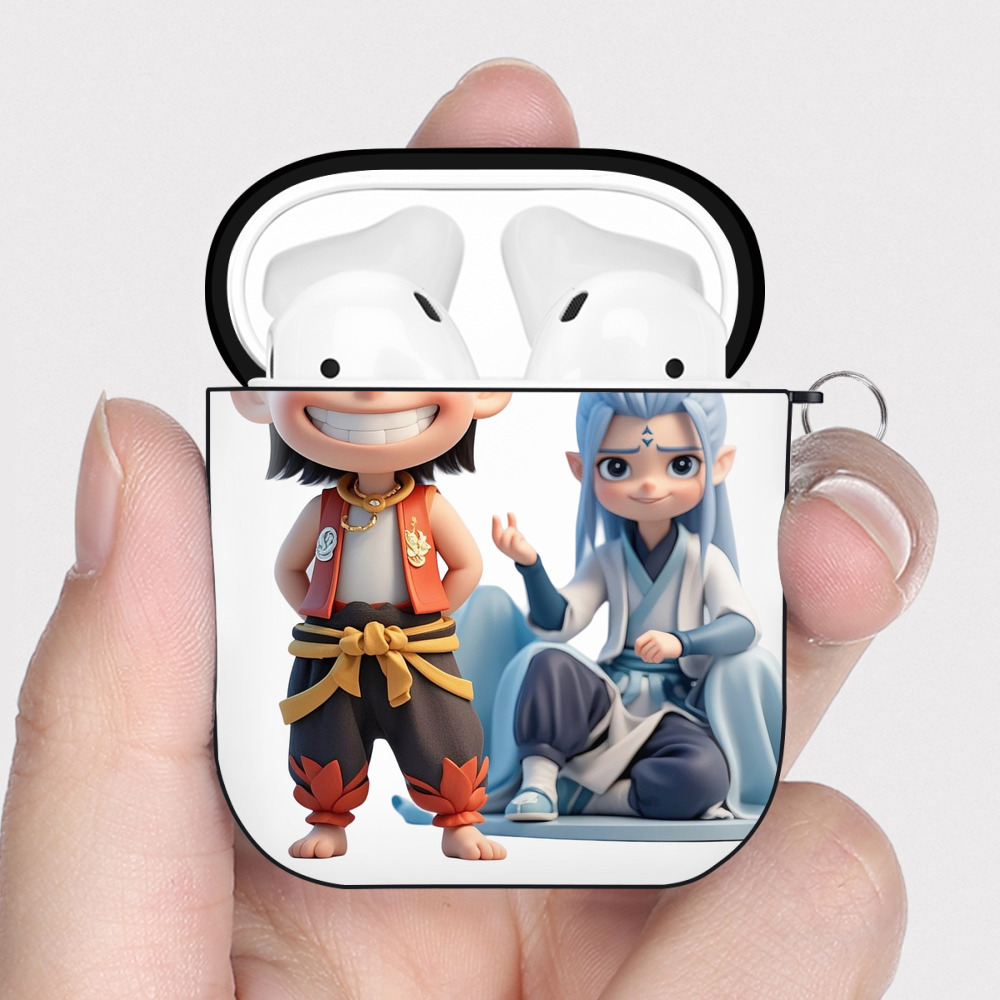（画像用） Ne Zha 2 ナタ 魔童の大暴れ AirPods 第2世代保護ケース ハードシェル ブラック 耐衝撃・防指紋・カラビナ付き